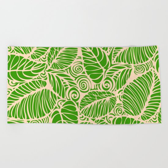 Summer Leaves Green Beach Towel