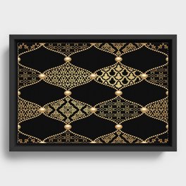 Gold chain grid seamless on black background. Fashion illustration. Seamless pattern abstract design.  Framed Canvas