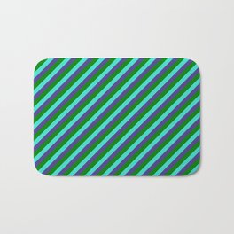 [ Thumbnail: Turquoise, Dark Slate Blue & Green Colored Stripes/Lines Pattern Bath Mat ]