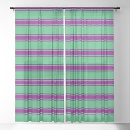 [ Thumbnail: Sea Green and Purple Colored Stripes Pattern Sheer Curtain ]