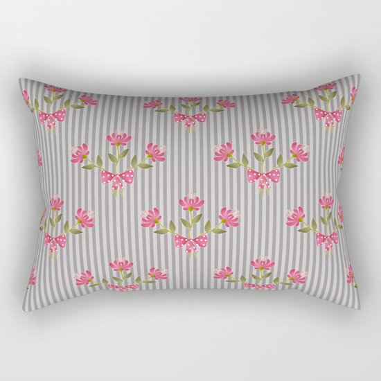 Flower bouquet on a gray striped background. Rectangular Pillow