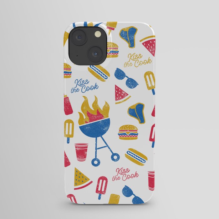 Summer BBQ Pattern - Blue Red Yellow iPhone Case