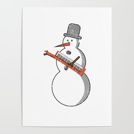 Funny Christmas Music Snowman Keyboard Player Piano Pianist Poster