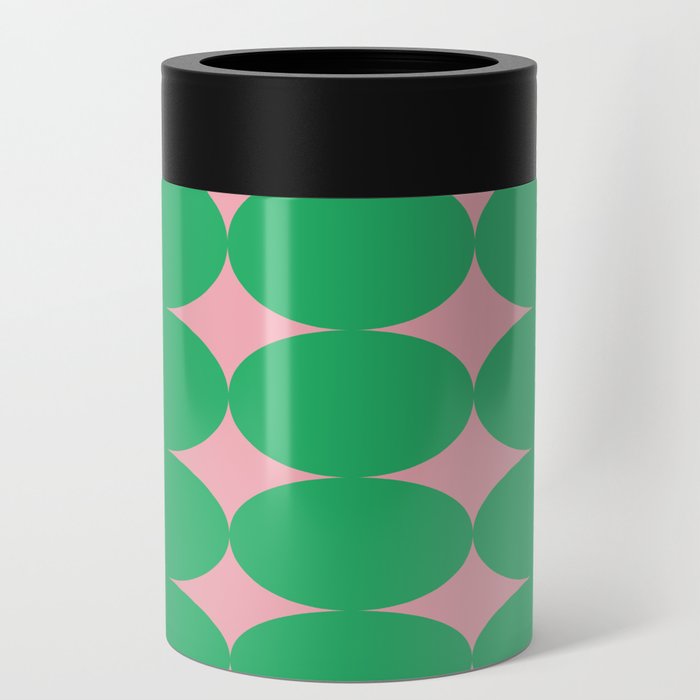 Retro Round Pattern - Green Pink Can Cooler