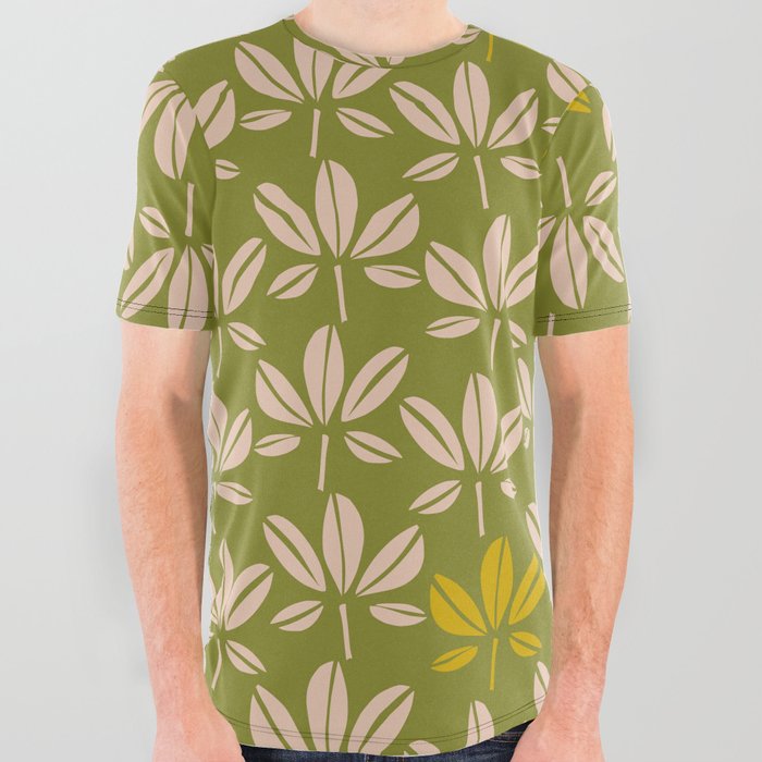 Cozy collection: mix and match Chestnut leaves green All Over Graphic Tee
