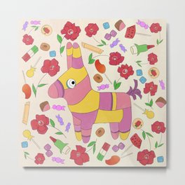 Fiesta - Colorful, Donkey Piñata, Mexican Candy Illustration  Metal Print | Burro, Digital, Flowers, Party, Mexicanculture, Candy, Happy, Birthday, Colorful, Sweets 