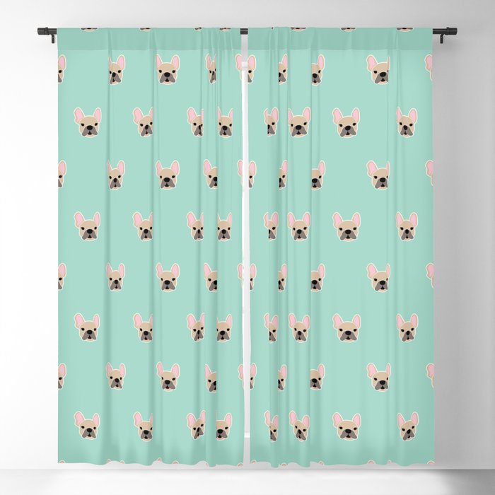 Fawn Frenchie Black Mask French Bulldog Print Pattern on Mint Green Background Blackout Curtain