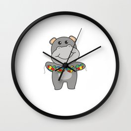 Autism Awareness Month Puzzle Heart Hippo Wall Clock