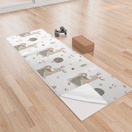 Deer and Girl off white Yoga Towel