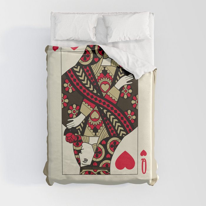 Playing cards of Hearts suit in vintage style. Original design. Vintage illustration Duvet Cover