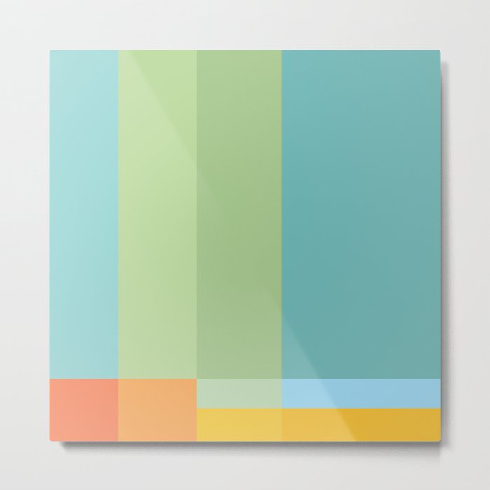 Geometric Modern Rectangle Square Design in Yellow and Turquoise Metal Print