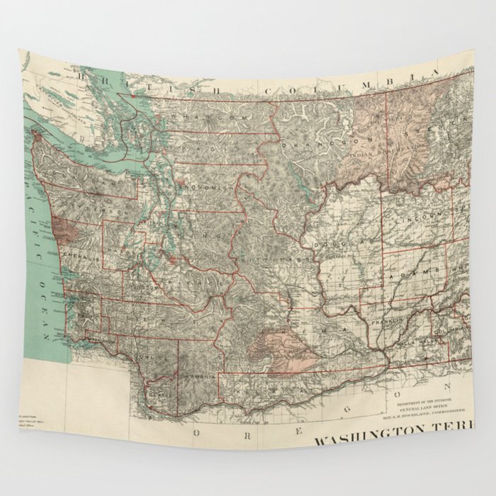 Vintage Map of Washington State (1887) Wall Tapestry