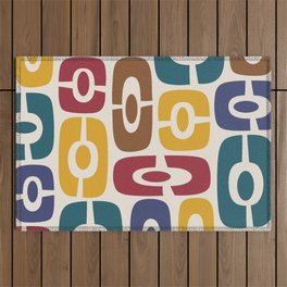 Mid Century Modern Cosmic Abstract 355 Yellow Brown Teal Blue Burgundy and Beige Outdoor Rug