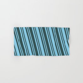 [ Thumbnail: Sky Blue and Dark Slate Gray Colored Lines Pattern Hand & Bath Towel ]