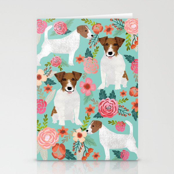 Jack Russell Floral Dog Print - jack russell art, jack russells, jack russell floral Stationery Cards