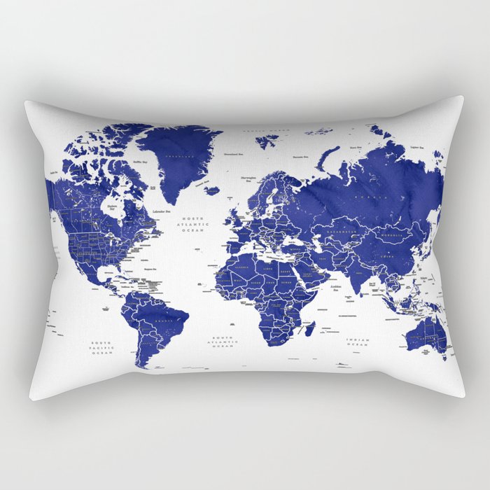 Navy blue world map with countries Rectangular Pillow