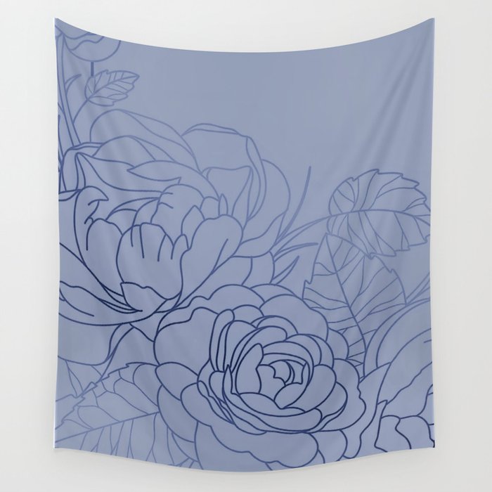 Denim Floral White Wall Tapestry