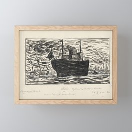 Design book illustration for Alexander Cohen's From Anarchy to Monarchy Arrival in London, Leo Gestel, 1891 - 1941 Framed Mini Art Print | Transportation, Import, Ship, Sea, Transport, International, Delivery, Freight, Ocean, Industrial 