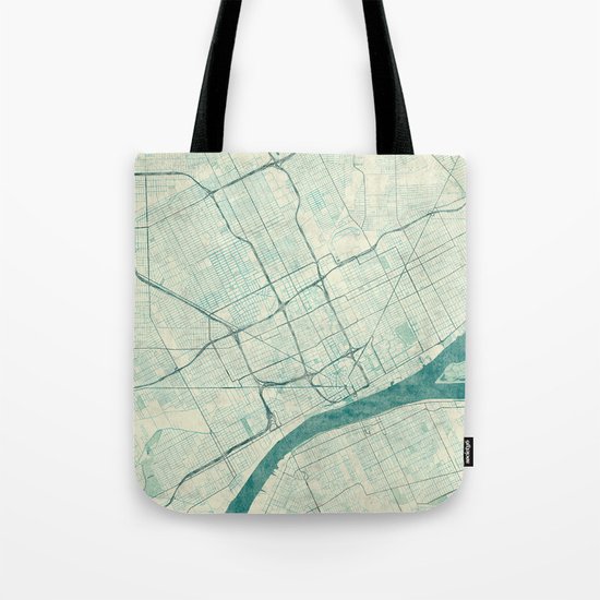 Detroit Map Blue Vintage Tote Bag
