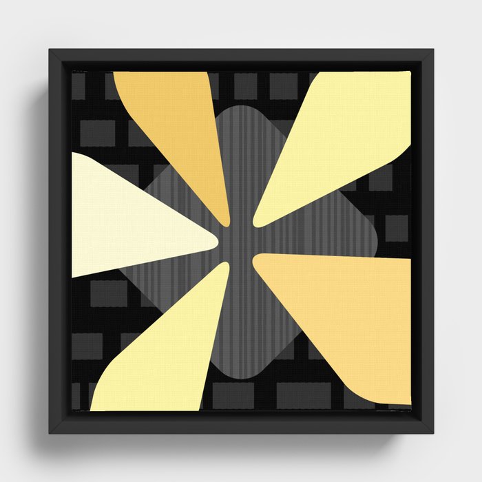 Mid Century Modern ‘Petals’ Art Black Yellow Framed Canvas