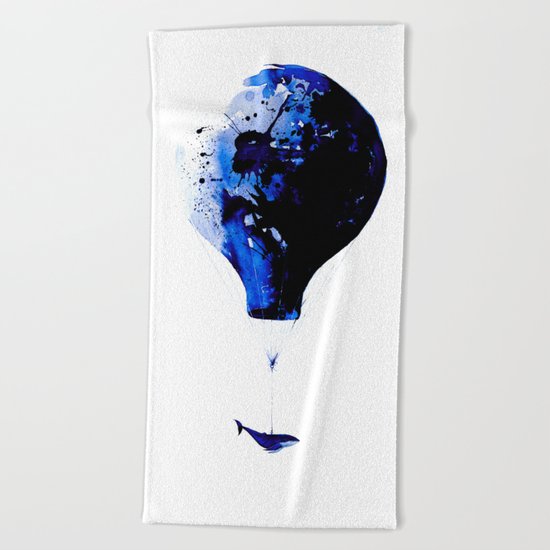 Blue journey #whale #balloon #travel #blue Beach Towel