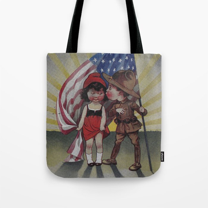 An Adorable Kiss Under American Flag - Simpathy Peace Usa & Russia Tote Bag