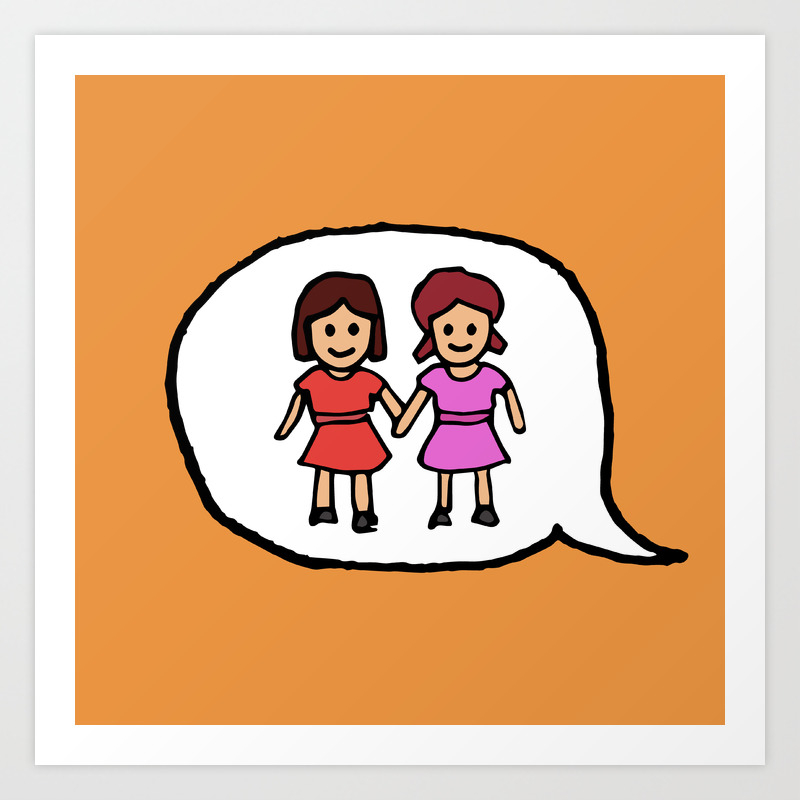 Emoji Girl Buddies Sisters Holding Hands Art Print By Sylvieceres Society6