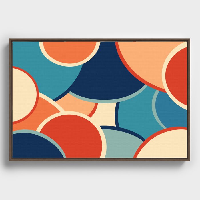 Colorful Mid-century Modern Circles and Curves Abstract Geometric Art In Retro 70s & 80s Color Palette Framed Canvas
