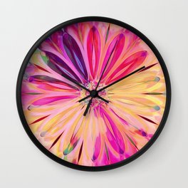 Tropical Rainbow Daisy Mandala Pink Wall Clock