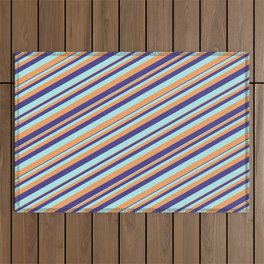 [ Thumbnail: Dark Slate Blue, Turquoise & Brown Colored Stripes/Lines Pattern Outdoor Rug ]