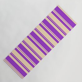 [ Thumbnail: Dark Orchid and Tan Colored Pattern of Stripes Yoga Mat ]