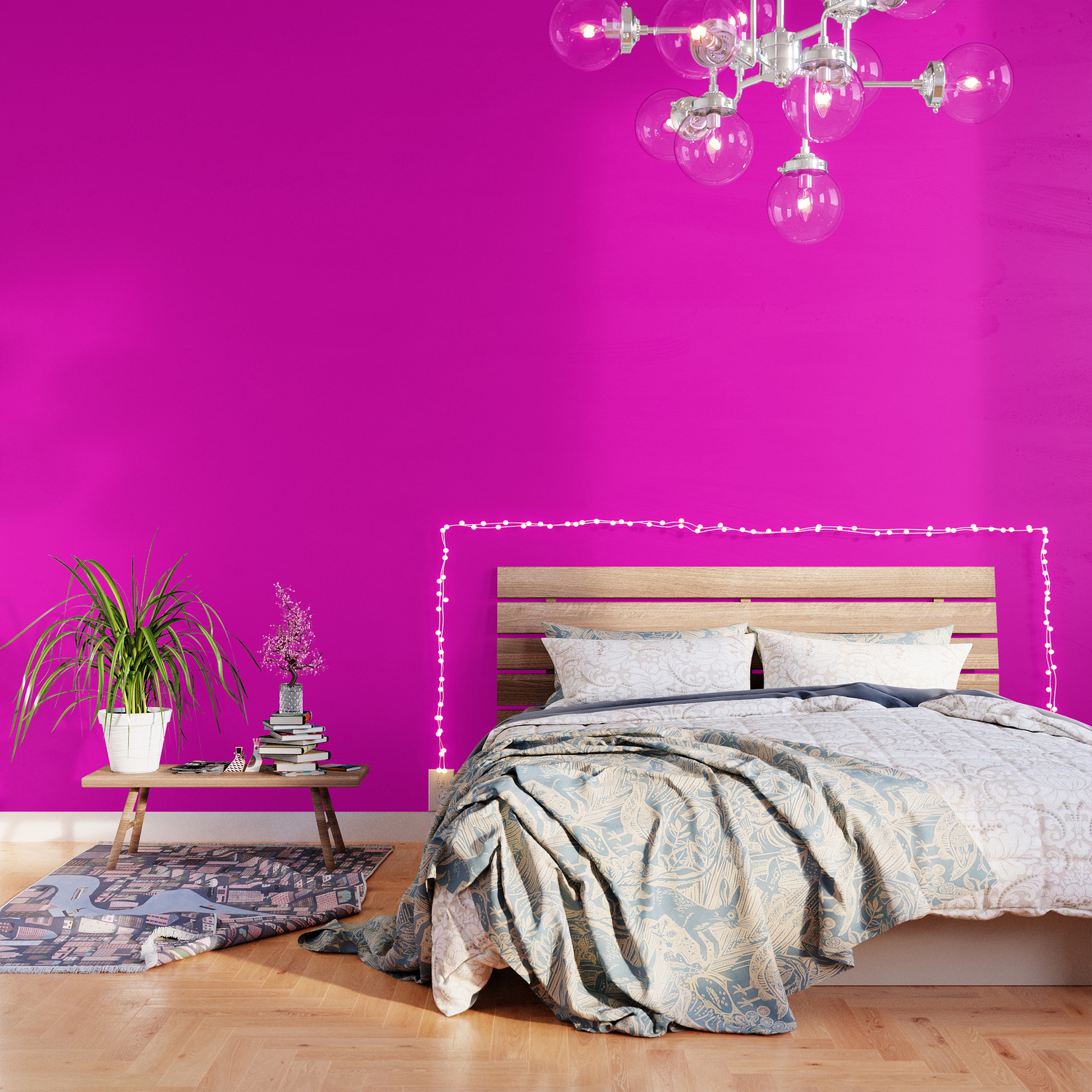 Fluorescent Neon Pink Solid Colour Wallpaper By Koovox Society6