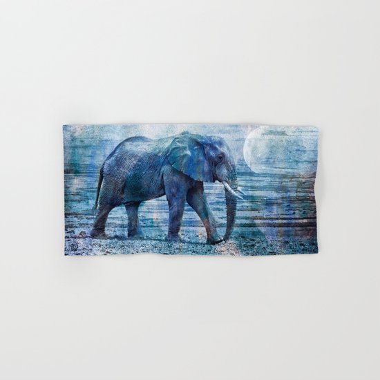 The Elephants Journey blue moon Hand & Bath Towel