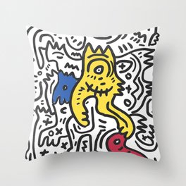 Hand Drawn Graffiti Art With Monsters in Black and White and Color Throw Pillow