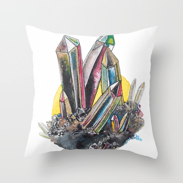 Rainbow Metallic Crystals Throw Pillow