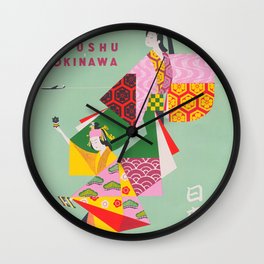 Japan Vintage Travel Poster, Colorful Kimonos Wall Clock