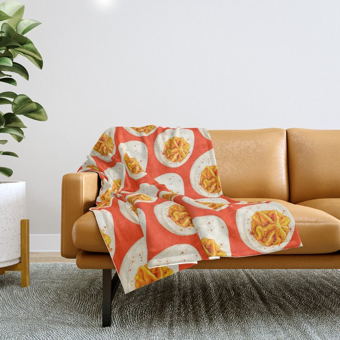 Deviled Egg Pattern - Red Throw Blanket