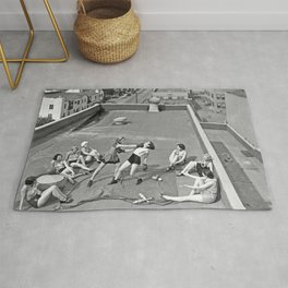 Women boxing on the rooftop female portrait black and white photograph - photography - photographs Rug
