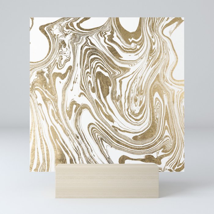 Stylish white faux gold foil elegant marble Mini Art Print