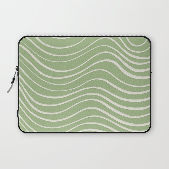Sage Green Minimal Wave Lines Laptop Sleeve