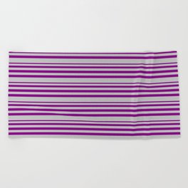 [ Thumbnail: Purple & Grey Colored Lines Pattern Beach Towel ]
