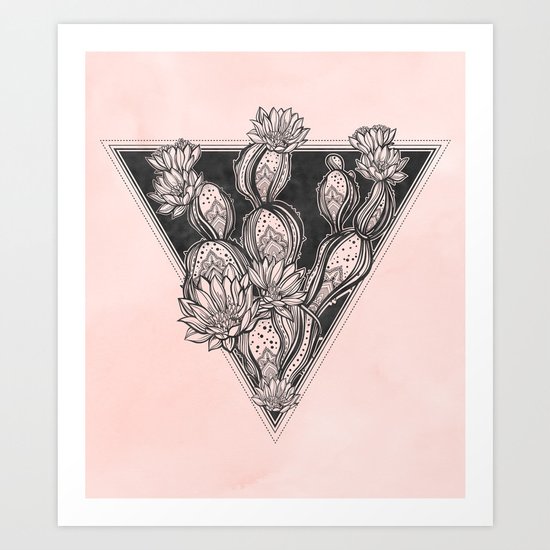 Cactus Rose - Blush Pink and Black Art Print