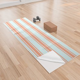 [ Thumbnail: Light Cyan and Light Salmon Colored Stripes/Lines Pattern Yoga Towel ]