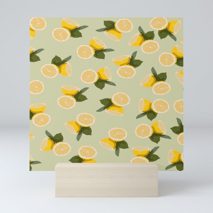 Yellow Citrus Lemon Fruit on Pale Lime Green Mini Art Print