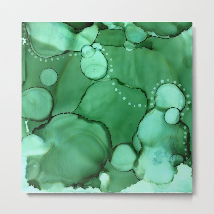 Meandering Green Abstract Painting Metal Print