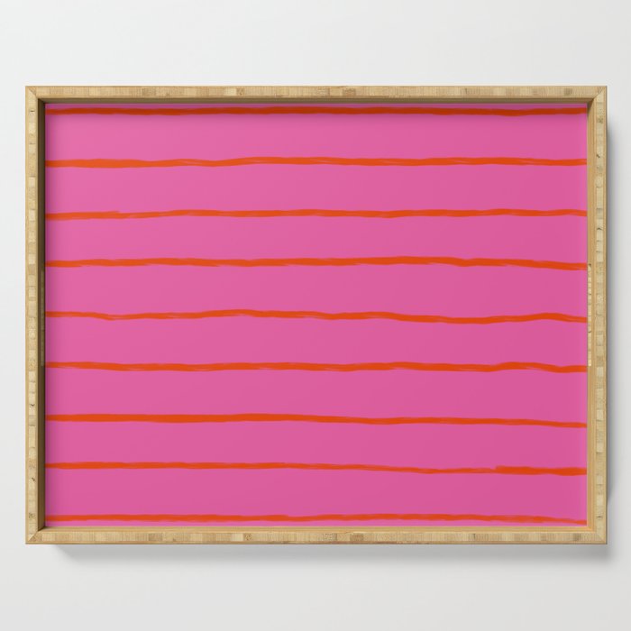 Bold Red Stripes on Tropical Pink Serving Tray