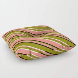 [ Thumbnail: Salmon, Black, Green, and White Colored Lines Pattern Floor Pillow ]