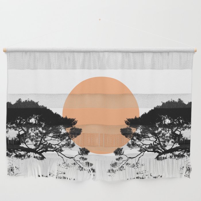 Abstract Sun and Bonsai Trees Wall Hanging