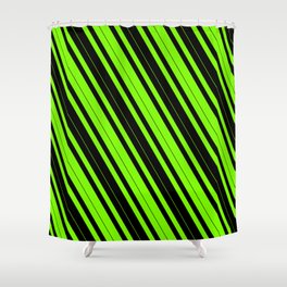 [ Thumbnail: Green & Black Colored Striped/Lined Pattern Shower Curtain ]