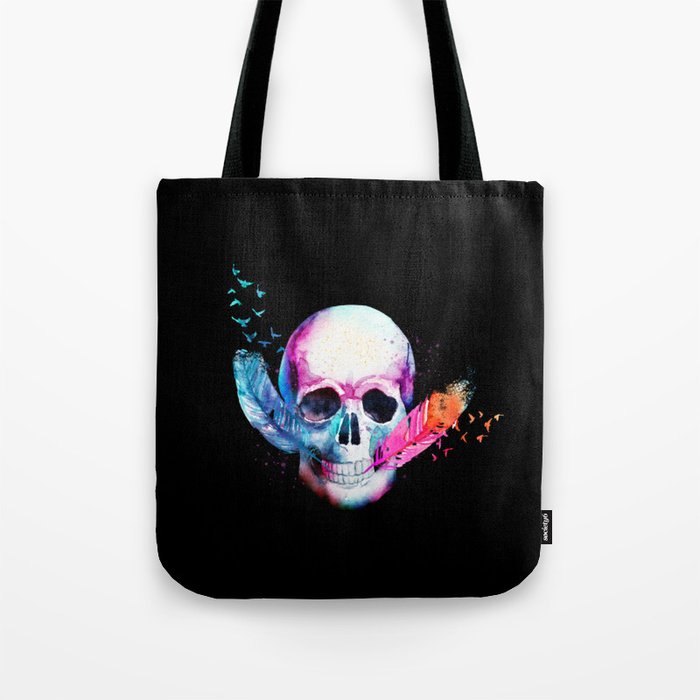 Colorful vibrant skull with feathers Tote Bag